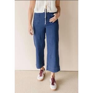 Velvet Heart Blue Wide Leg Cropped Pants Braided Pocket Trim Boho S NWOT